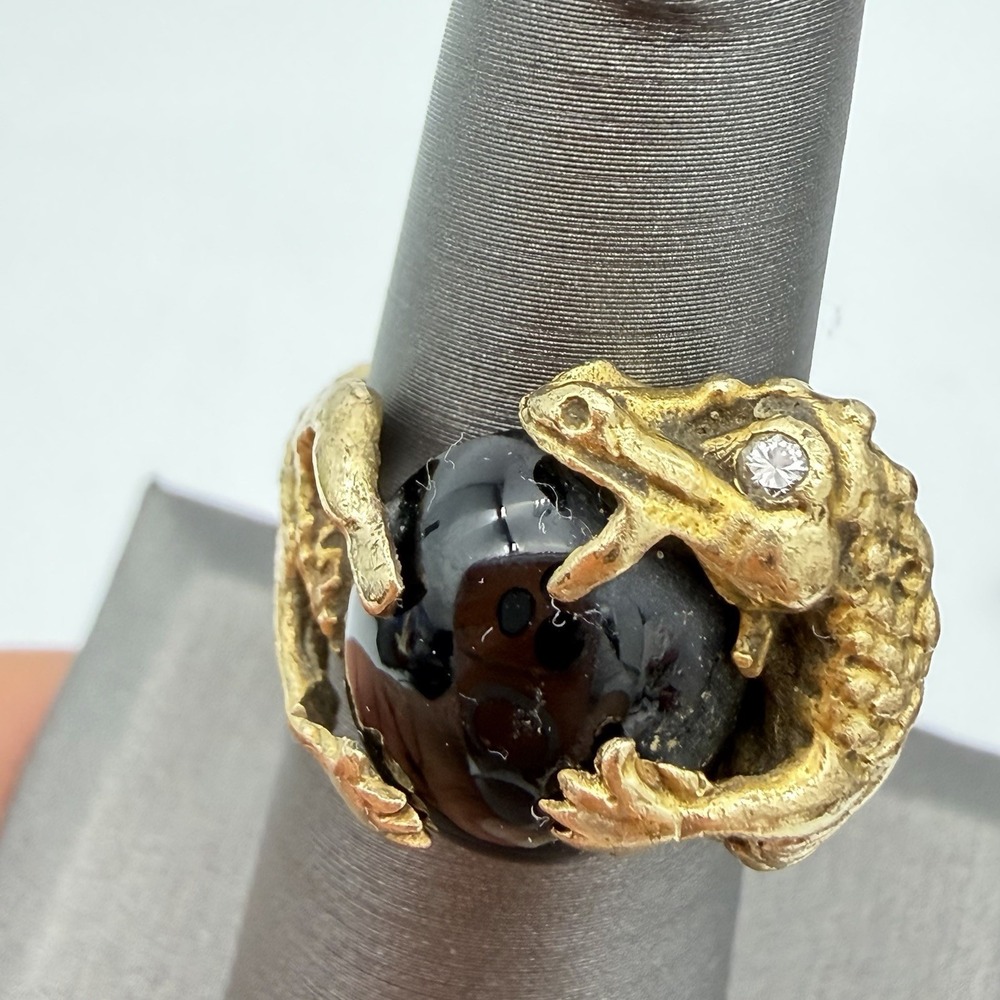 Vtg 14k Yellow Gold Serpent Ring Alligator Dragon Diamond Eye 10.89gr 10.89 Gr - Picture 3 of 16
